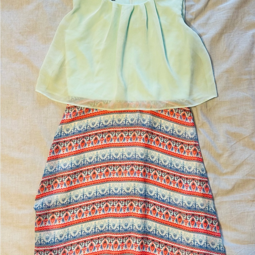 Iz Byer Mint and Multicolor Kids Dress